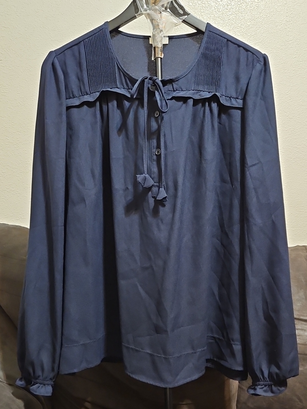 Joie Navy Tie-Neck Long-Sleeve Blouse